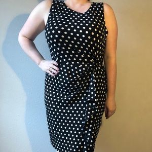 Adorable polka dot faux-wrap sleeveless dress
